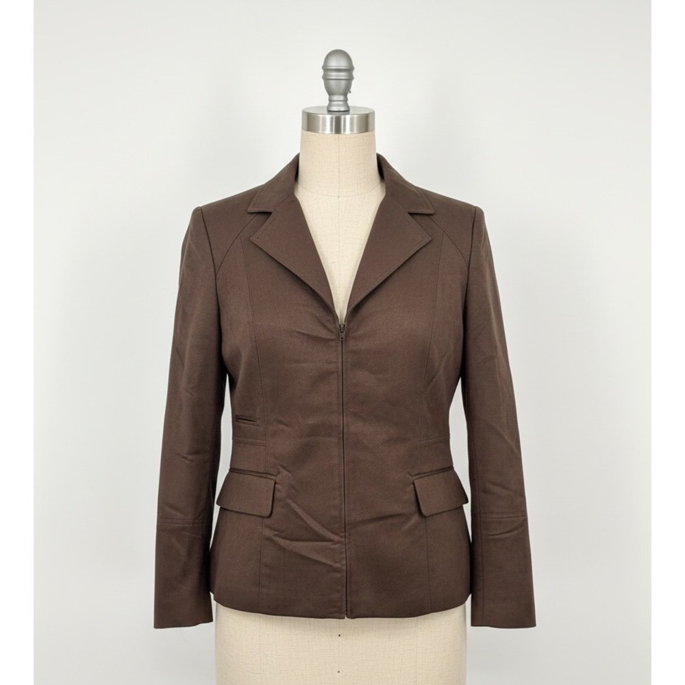 Nygard Collection Brown Faux Suede Zip Up Blazer Jacket Size 14